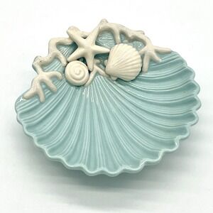 RAZ Imports Three Dimensional Clamshell Seashell Coral Starfish Small Aqua Dish